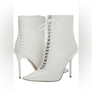 Elegant White Lace-Up Stiletto Boots